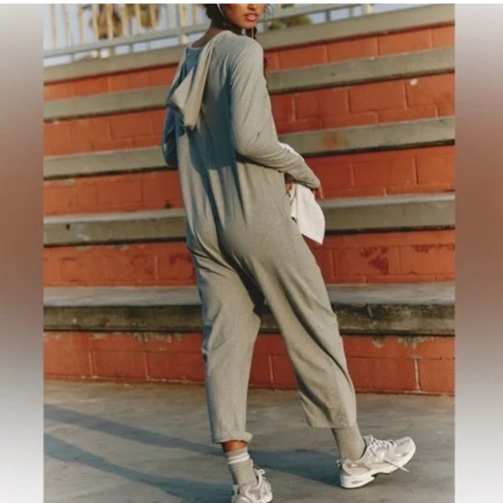 FP Movement Long Sleeved Hooded Onesie in Heather Gray - Picture 2 of 2